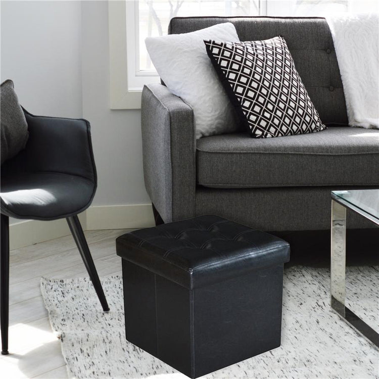 Jessar - Ottomane/Repose-Pied de Rangement, Cubique, De la Collection Austin , Noir - Simple Boutique