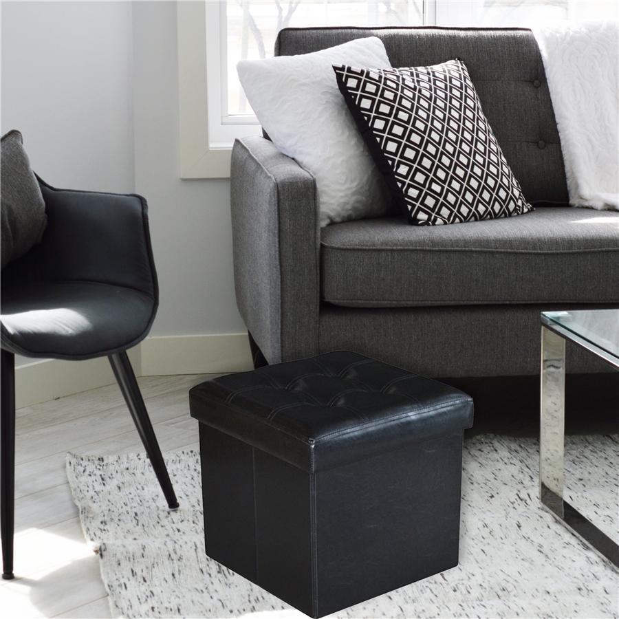 Jessar - Ottomane/Repose-Pied de Rangement, Cubique, De la Collection Austin , Noir - Simple Boutique
