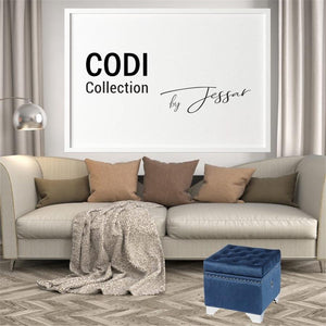 Jessar - Ottomane/Repose-Pied de Rangement sur Pattes, Cubique, De la Collection Codi, Velour Bleu - Simple Boutique