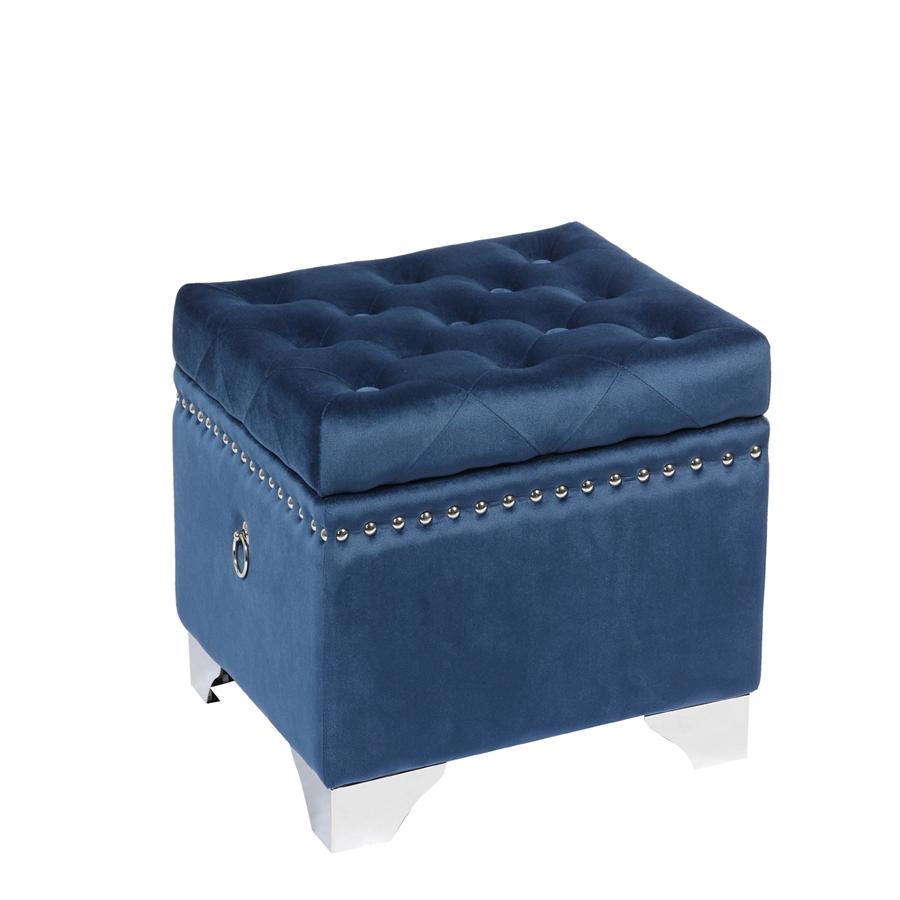 Jessar - Ottomane/Repose-Pied de Rangement sur Pattes, Cubique, De la Collection Codi, Velour Bleu - Simple Boutique