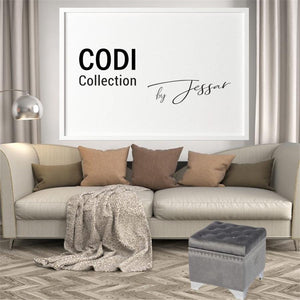 Jessar - Ottomane/Repose-Pied de Rangement sur Pattes, Cubique, De la Collection Codi, Velour Gris - Simple Boutique