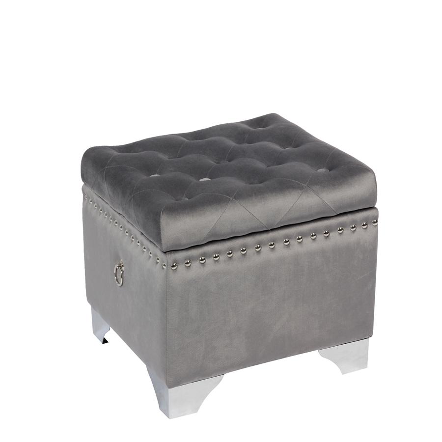Jessar - Ottomane/Repose-Pied de Rangement sur Pattes, Cubique, De la Collection Codi, Velour Gris - Simple Boutique