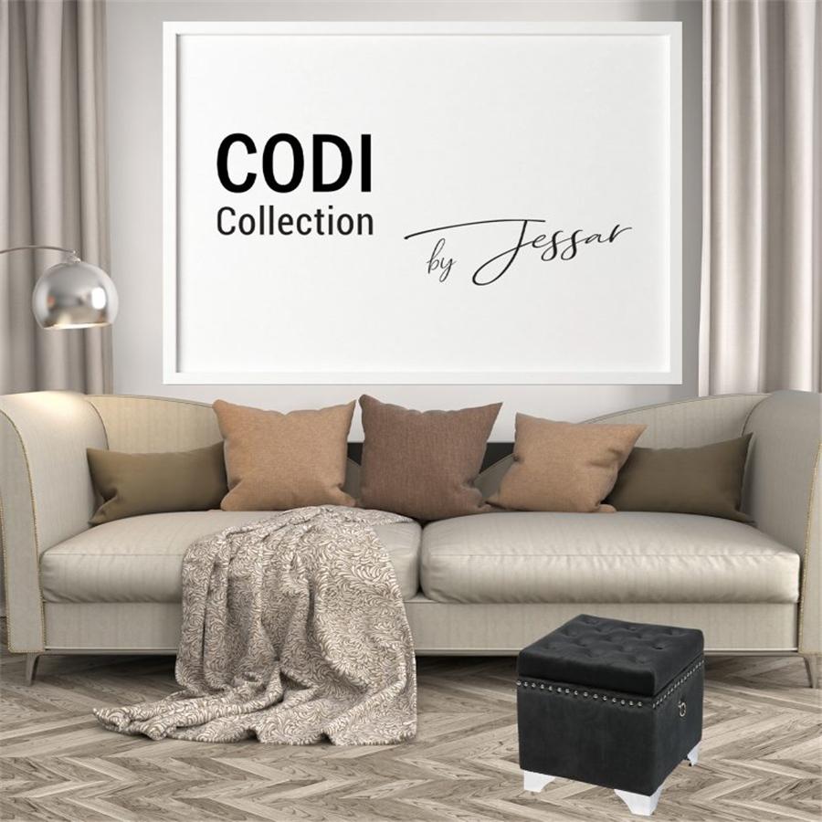 Jessar - Ottomane/Repose-Pied de Rangement sur Pattes, Cubique, De la Collection Codi, Velour Noir - Simple Boutique