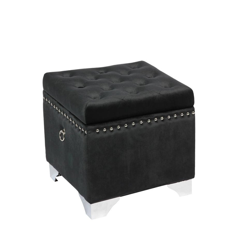 Jessar - Ottomane/Repose-Pied de Rangement sur Pattes, Cubique, De la Collection Codi, Velour Noir - Simple Boutique
