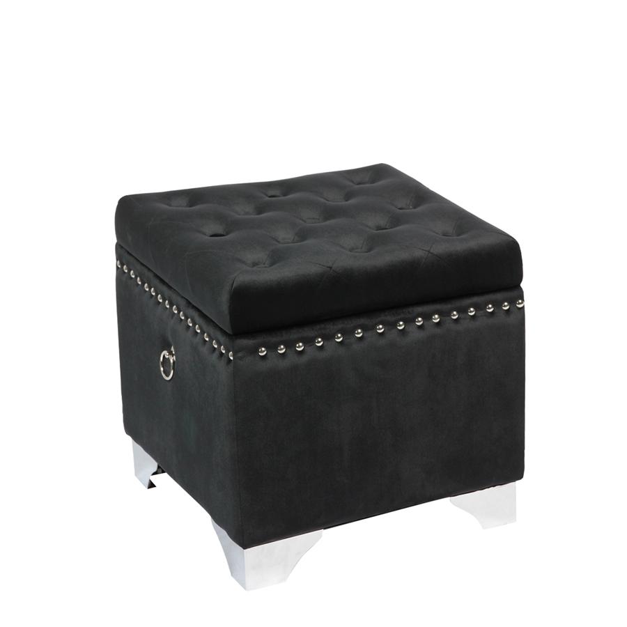 Jessar - Ottomane/Repose-Pied de Rangement sur Pattes, Cubique, De la Collection Codi, Velour Noir - Simple Boutique