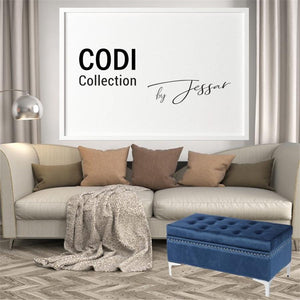 Jessar - Ottomane/Repose-Pied de Rangement sur Pattes, Rectangulaire, De la Collection Codi, Velour Bleu - Simple Boutique