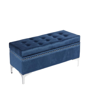 Jessar - Ottomane/Repose-Pied de Rangement sur Pattes, Rectangulaire, De la Collection Codi, Velour Bleu - Simple Boutique