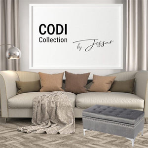 Jessar - Ottomane/Repose-Pied de Rangement sur Pattes, Rectangulaire, De la Collection Codi, Velour Gris - Simple Boutique