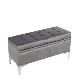Jessar - Ottomane/Repose-Pied de Rangement sur Pattes, Rectangulaire, De la Collection Codi, Velour Gris - Simple Boutique