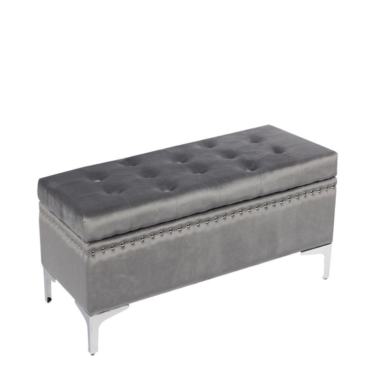 Jessar - Ottomane/Repose-Pied de Rangement sur Pattes, Rectangulaire, De la Collection Codi, Velour Gris - Simple Boutique