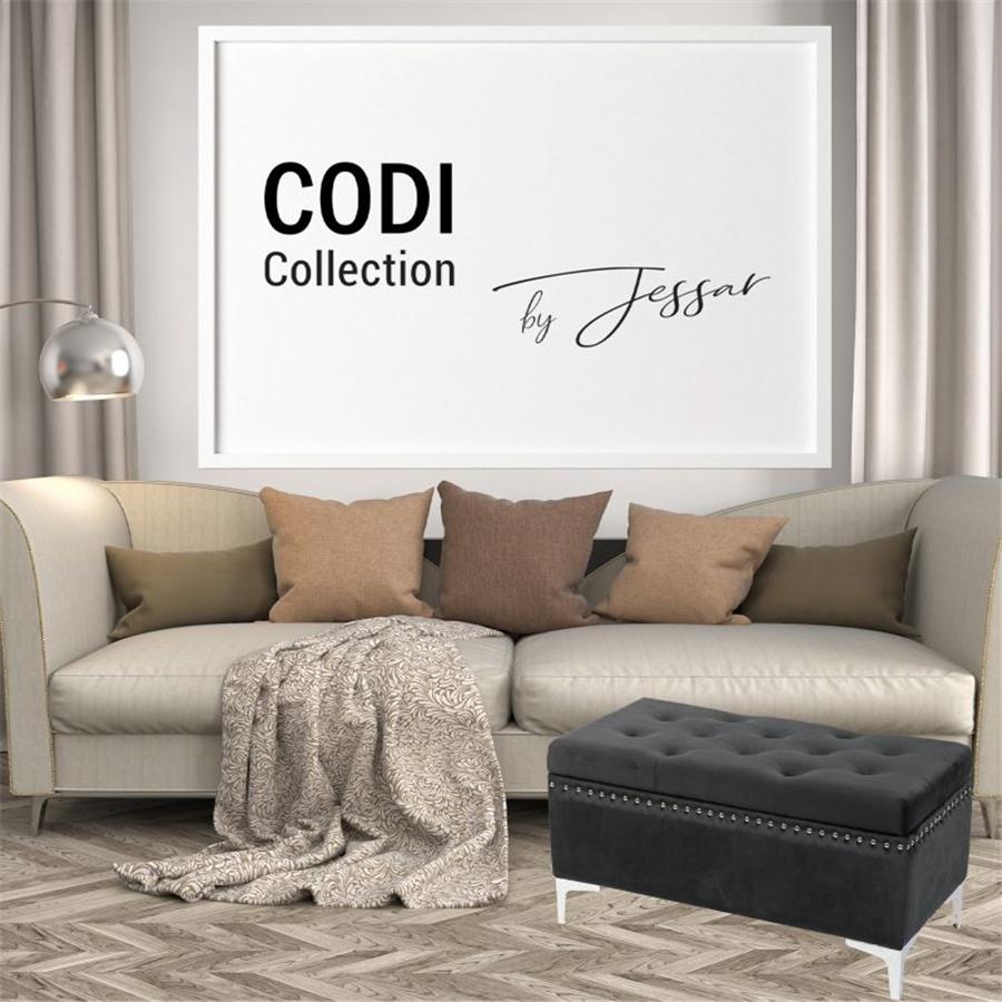 Jessar - Ottomane/Repose-Pied de Rangement sur Pattes, Rectangulaire, De la Collection Codi, Velour Noir - Simple Boutique