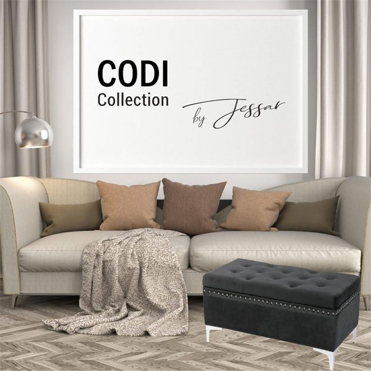 Jessar - Ottomane/Repose-Pied de Rangement sur Pattes, Rectangulaire, De la Collection Codi, Velour Noir - Simple Boutique