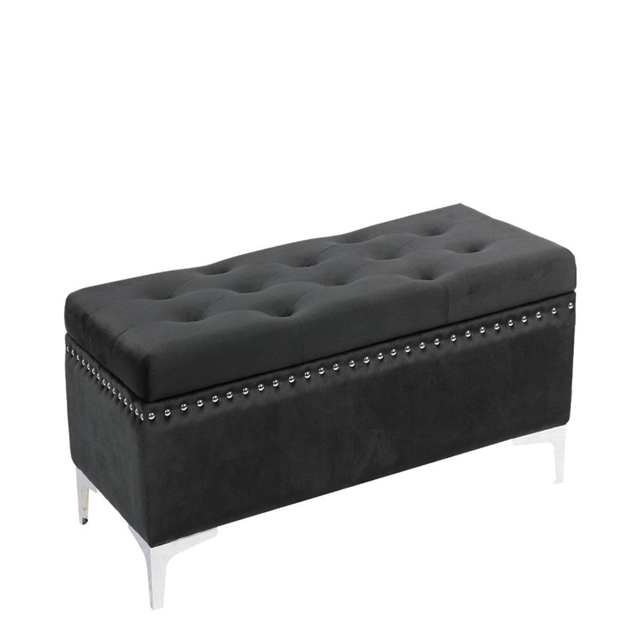 Jessar - Ottomane/Repose-Pied de Rangement sur Pattes, Rectangulaire, De la Collection Codi, Velour Noir - Simple Boutique