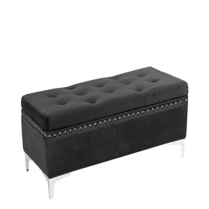 Jessar - Ottomane/Repose-Pied de Rangement sur Pattes, Rectangulaire, De la Collection Codi, Velour Noir - Simple Boutique