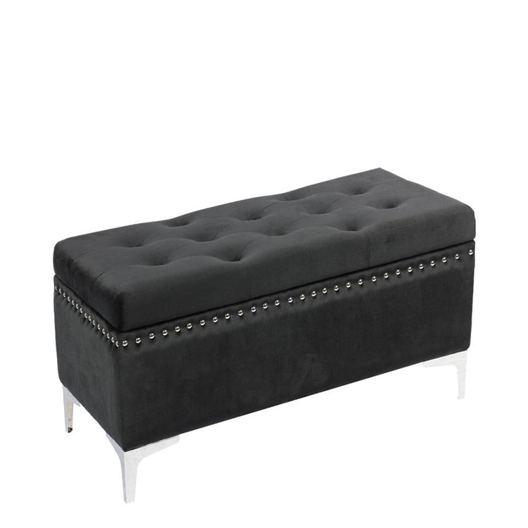 Jessar - Ottomane/Repose-Pied de Rangement sur Pattes, Rectangulaire, De la Collection Codi, Velour Noir - Simple Boutique