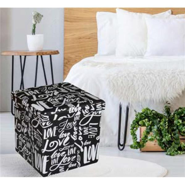 Jessar - Ottomane/Repose-Pieds avec Rangement, Cubique, De la Collection Love, Motif Écriture - Simple Boutique