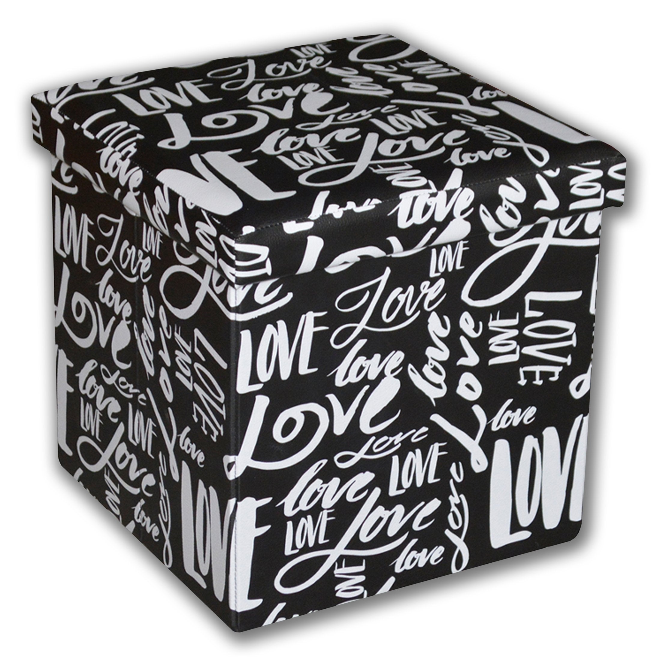 Jessar - Ottomane/Repose-Pieds avec Rangement, Cubique, De la Collection Love, Motif Écriture - Simple Boutique