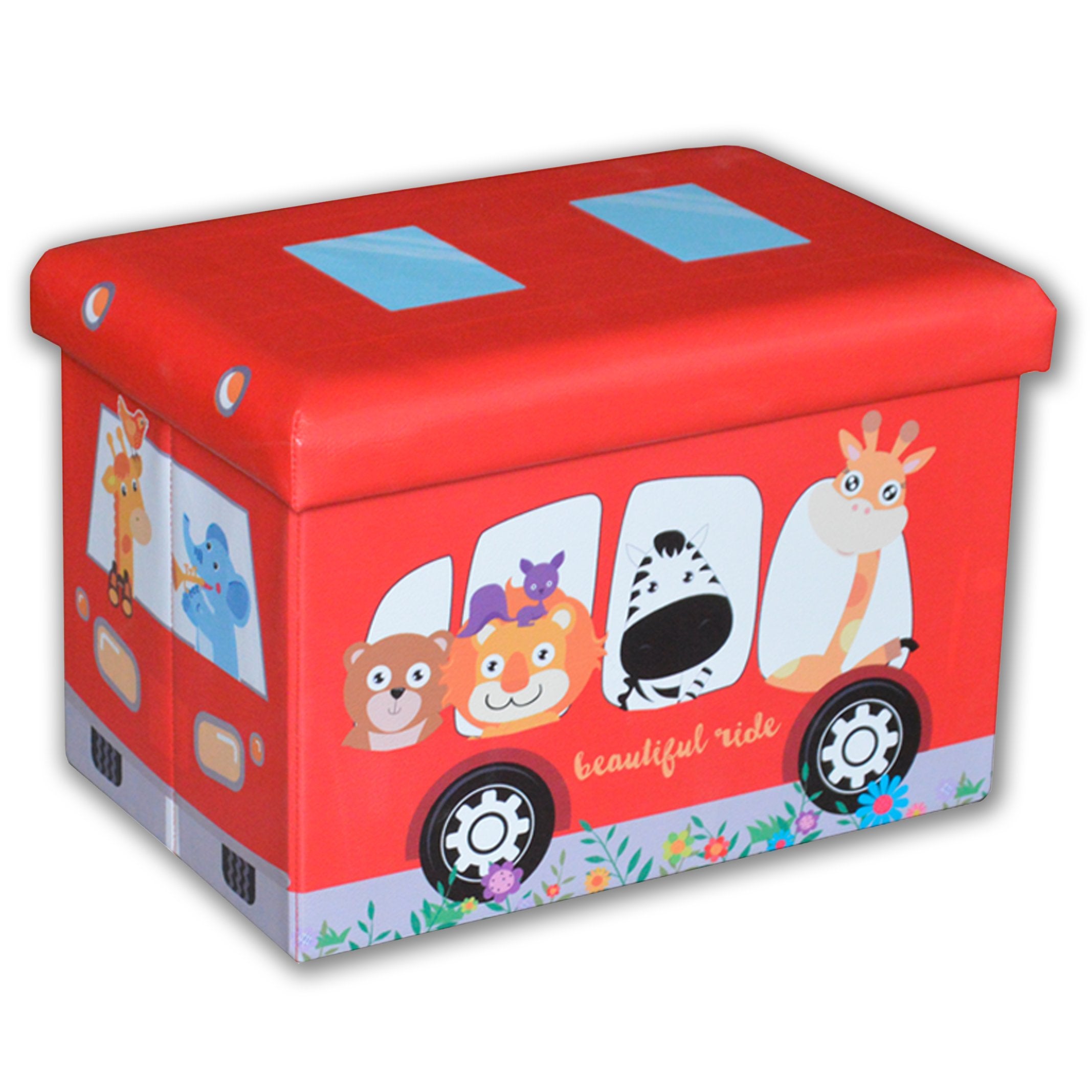 Jessar - Ottomane/Repose-Pieds avec Rangement pour Enfant, De la Collection Do-Re-Mi, Motif Animaux du Zoo - Simple Boutique