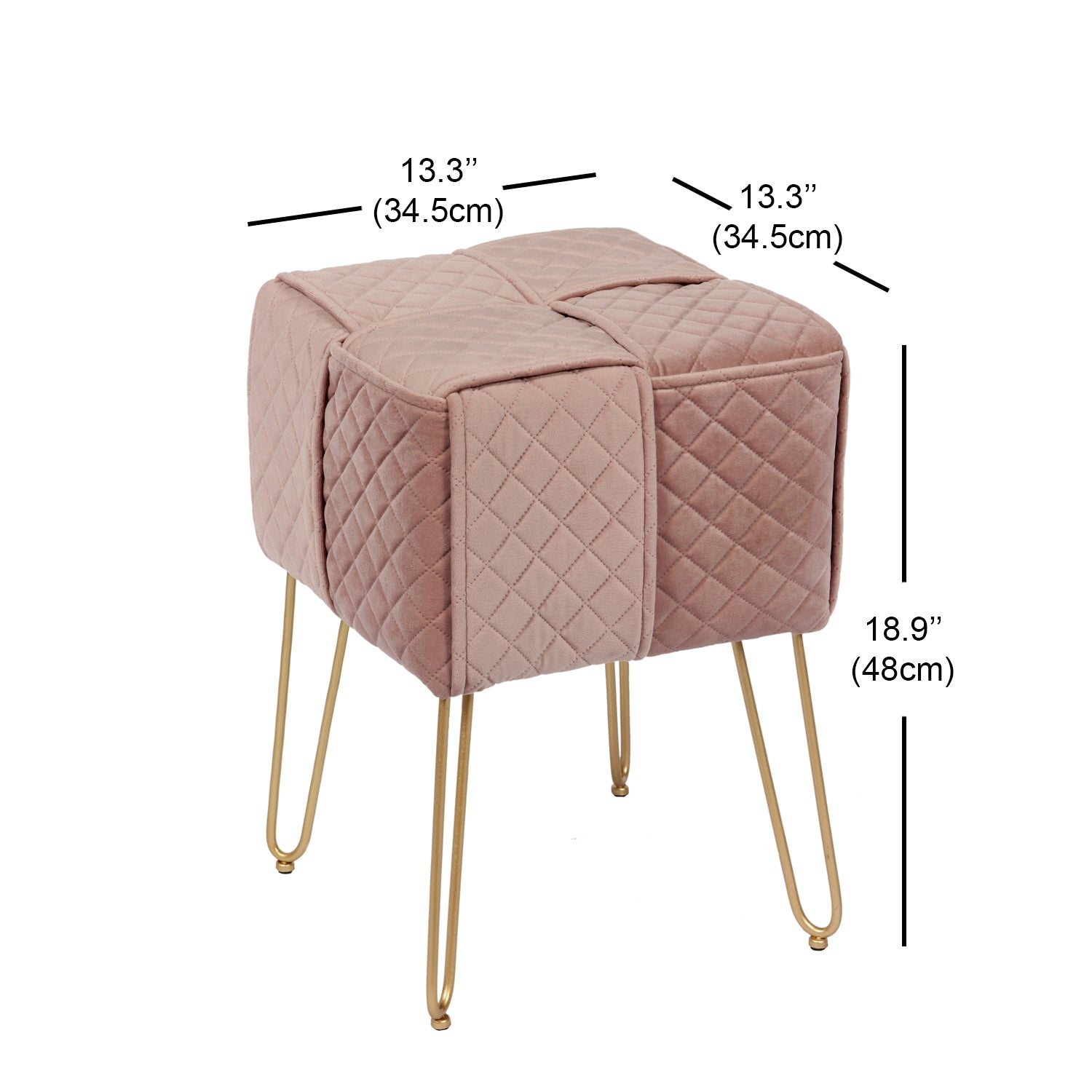 Jessar - Pouf/Repose-Pied en Velour avec Base en Métal, 13.3" x 13.3" x 18.9", Rose - Simple Boutique