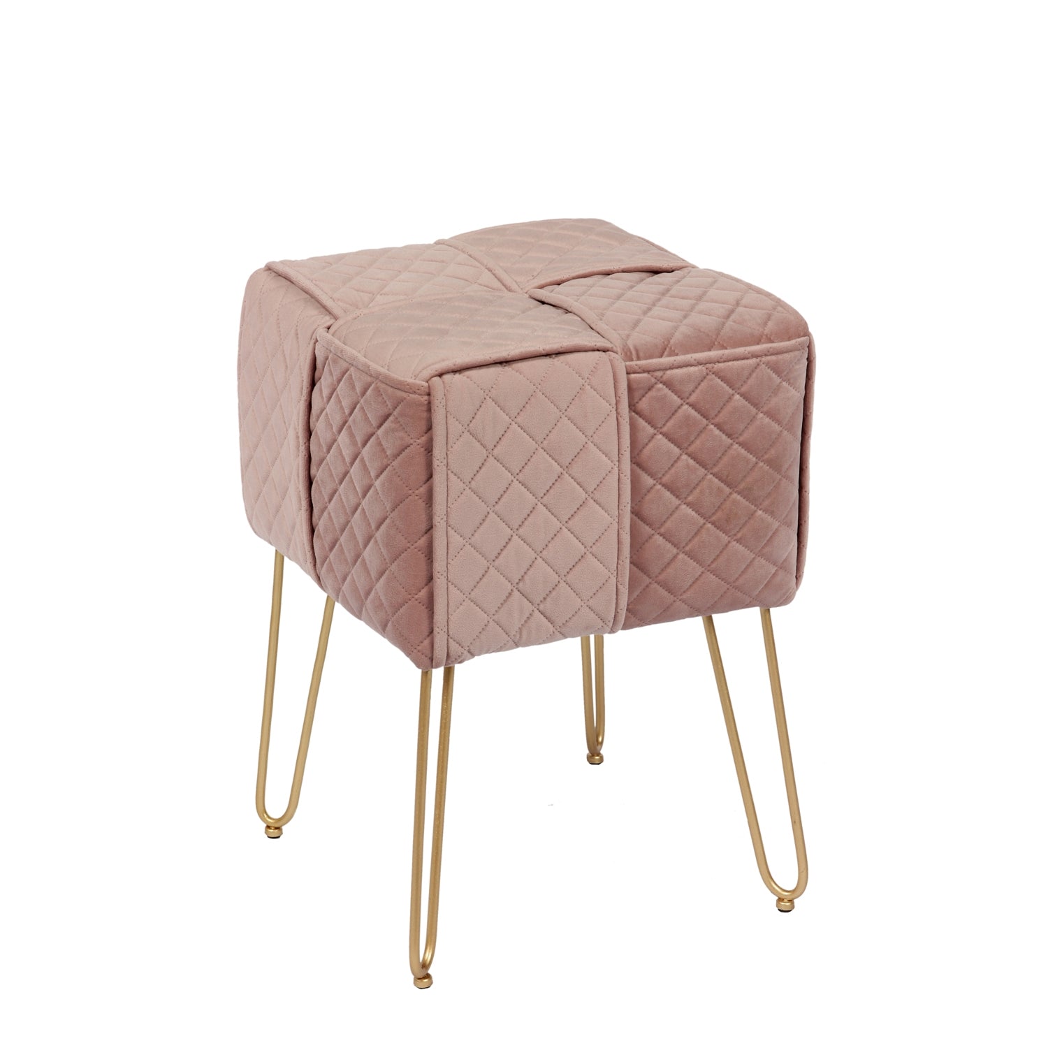 Jessar - Pouf/Repose-Pied en Velour avec Base en Métal, 13.3" x 13.3" x 18.9", Rose - Simple Boutique