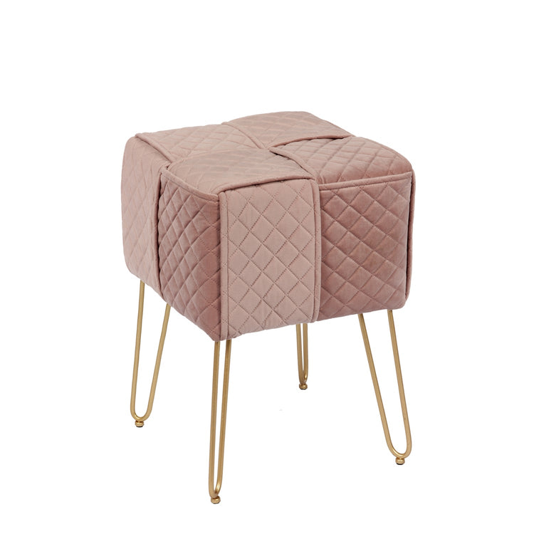 Jessar - Pouf/Repose-Pied en Velour avec Base en Métal, 13.3" x 13.3" x 18.9", Rose - Simple Boutique