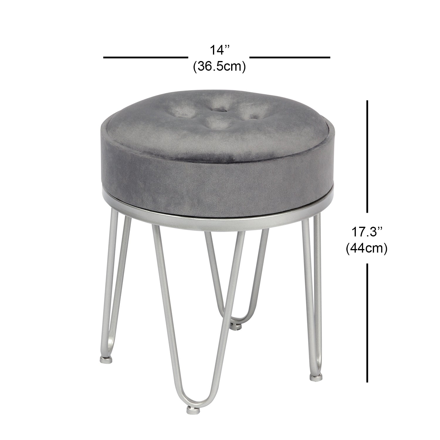 Jessar - Pouf/Repose-Pied en Velour avec Base en Métal, 14" x 17.3", Gris - Simple Boutique