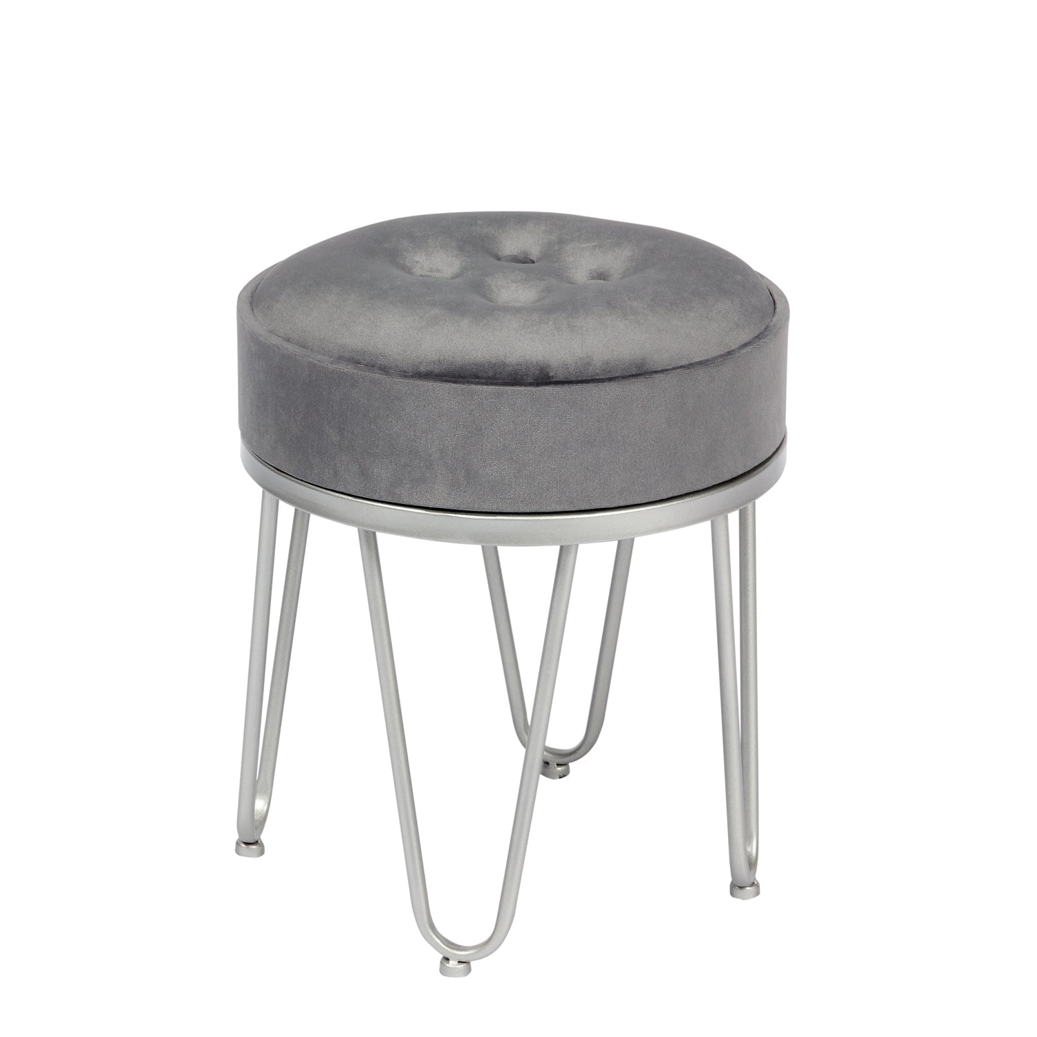 Jessar - Pouf/Repose-Pied en Velour avec Base en Métal, 14" x 17.3", Gris - Simple Boutique