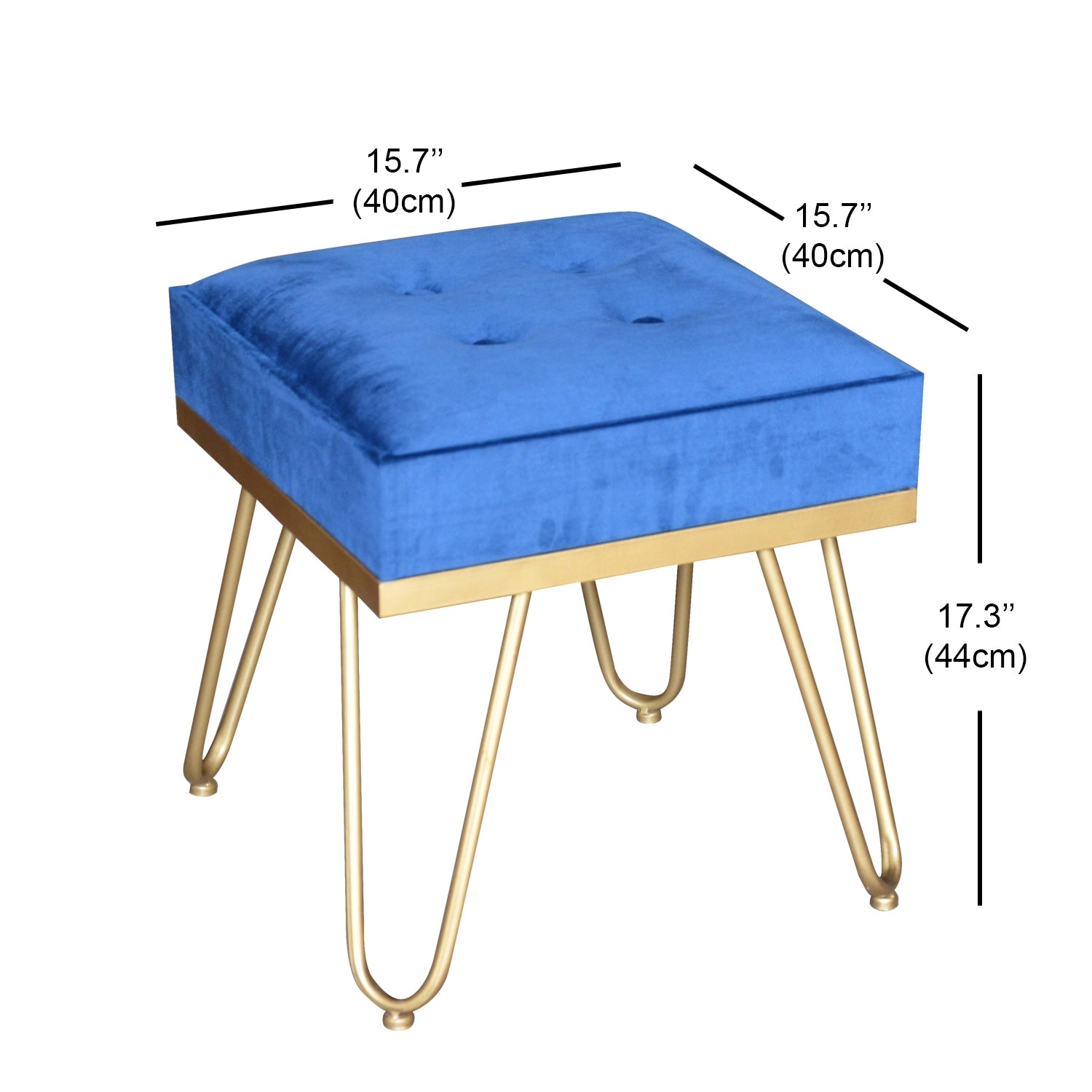 Jessar - Pouf/Repose-Pied en Velour avec Base en Métal, 15.7" x 15.7" x 17.3", Bleu - Simple Boutique