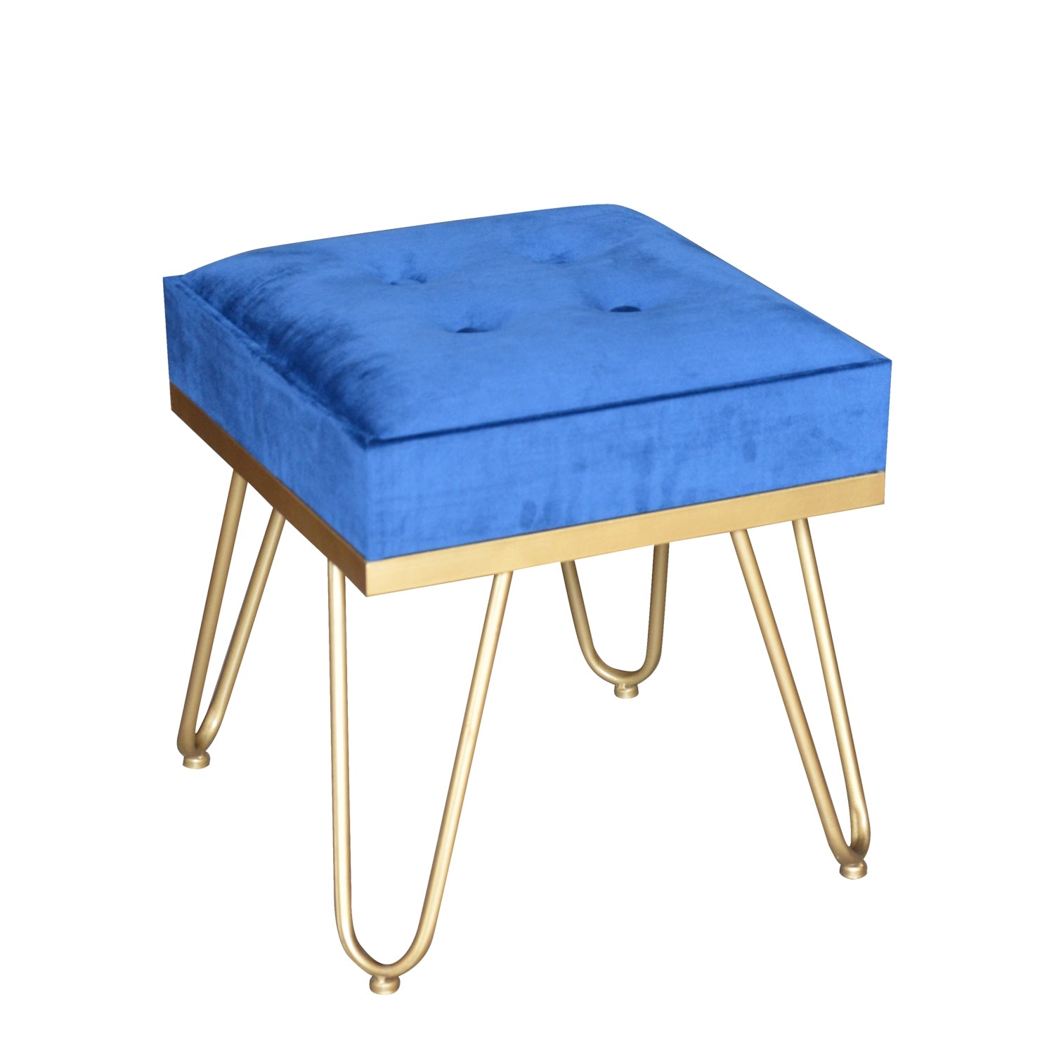 Jessar - Pouf/Repose-Pied en Velour avec Base en Métal, 15.7" x 15.7" x 17.3", Bleu - Simple Boutique