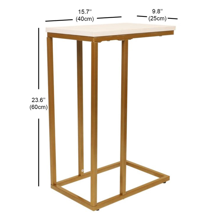 Jessar - Table d'appoint Rectangle, 15.7"x9.8"x23.6", De la Collection Elton, Doré et Blanc - Simple Boutique