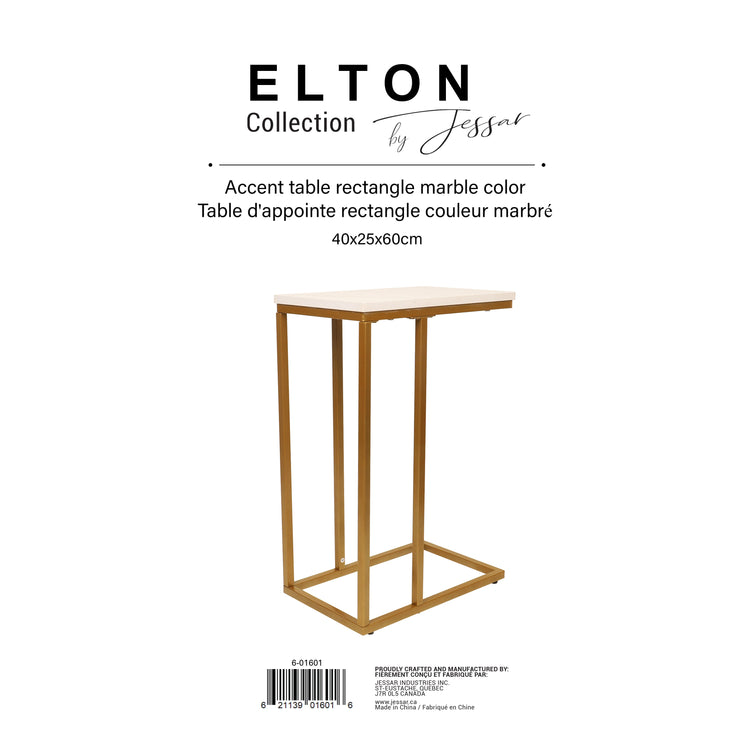 Jessar - Table d'appoint Rectangle, 15.7"x9.8"x23.6", De la Collection Elton, Doré et Blanc - Simple Boutique