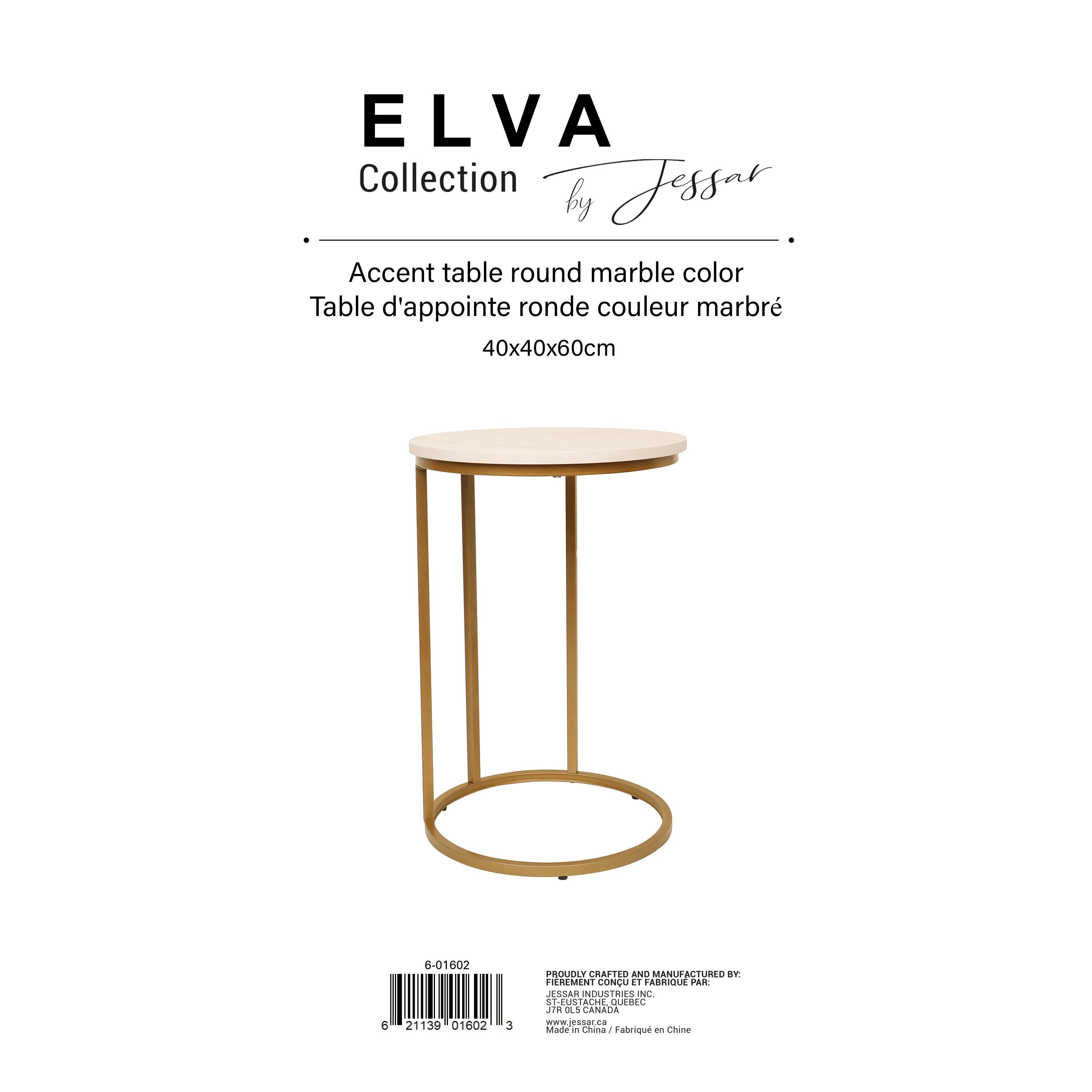 Jessar - Table d'appoint Ronde, 15.7"x23.6", De la Collection Elva, Doré et Blanc - Simple Boutique