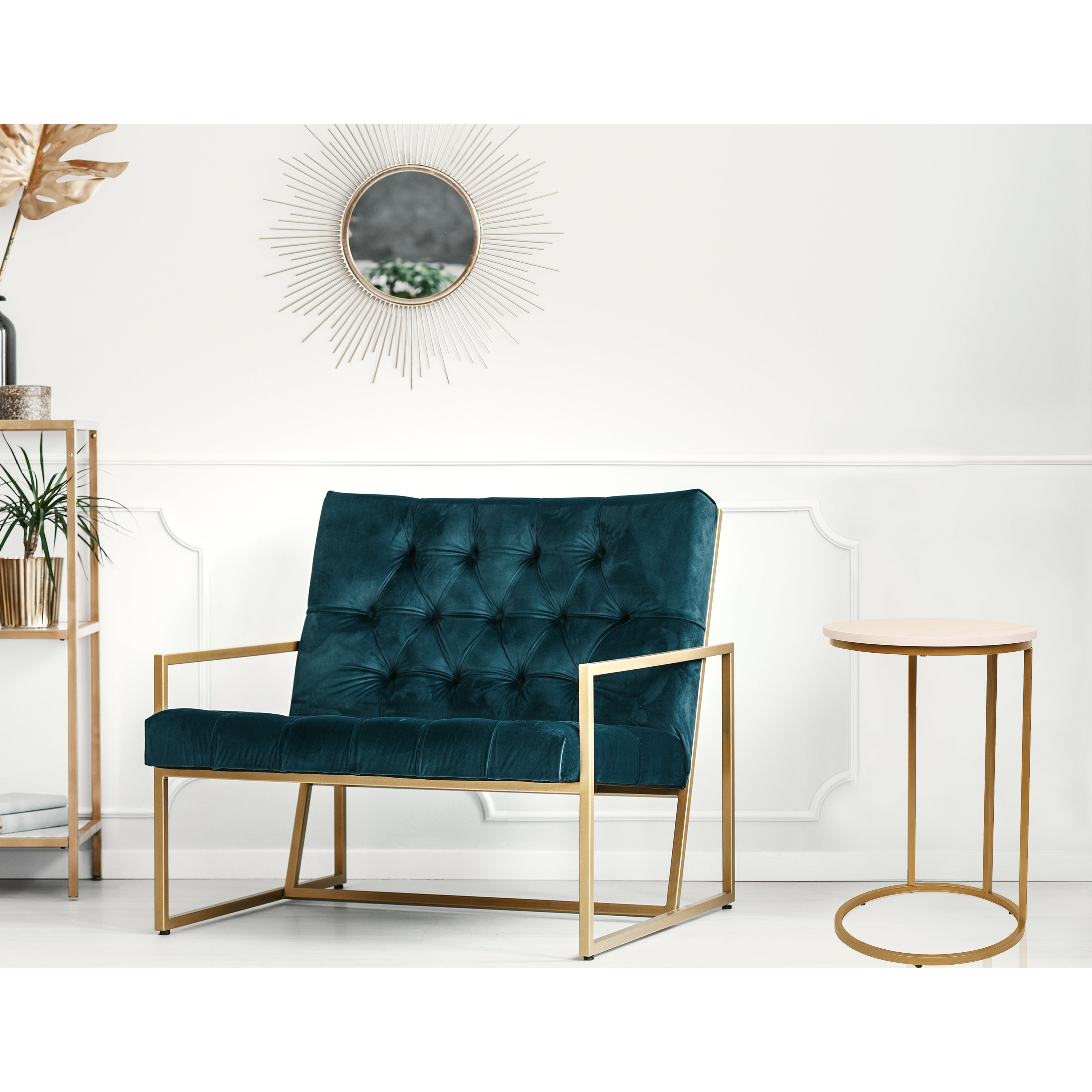 Jessar - Table d'appoint Ronde, 15.7"x23.6", De la Collection Elva, Doré et Blanc - Simple Boutique