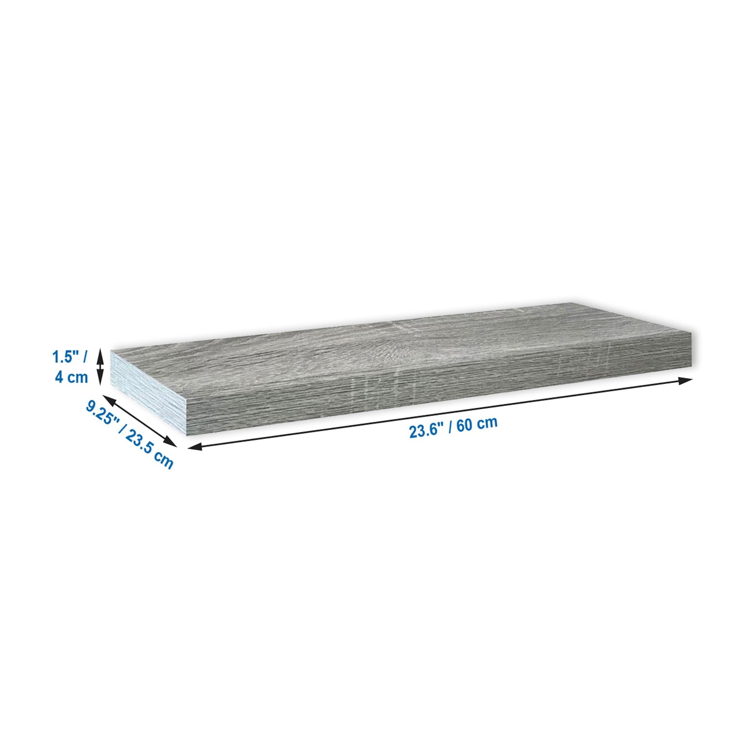 Jessar - Tablette Flottante Murale Individuelle, 23.6" x 9.25" x 1.5" , Gris - Simple Boutique