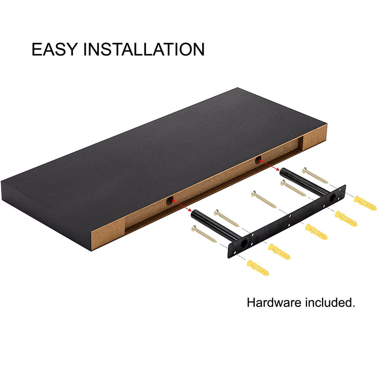 Jessar - Tablette Flottante Murale Individuelle, 23.6" x 9.25" x 1.5" , Noir - Simple Boutique