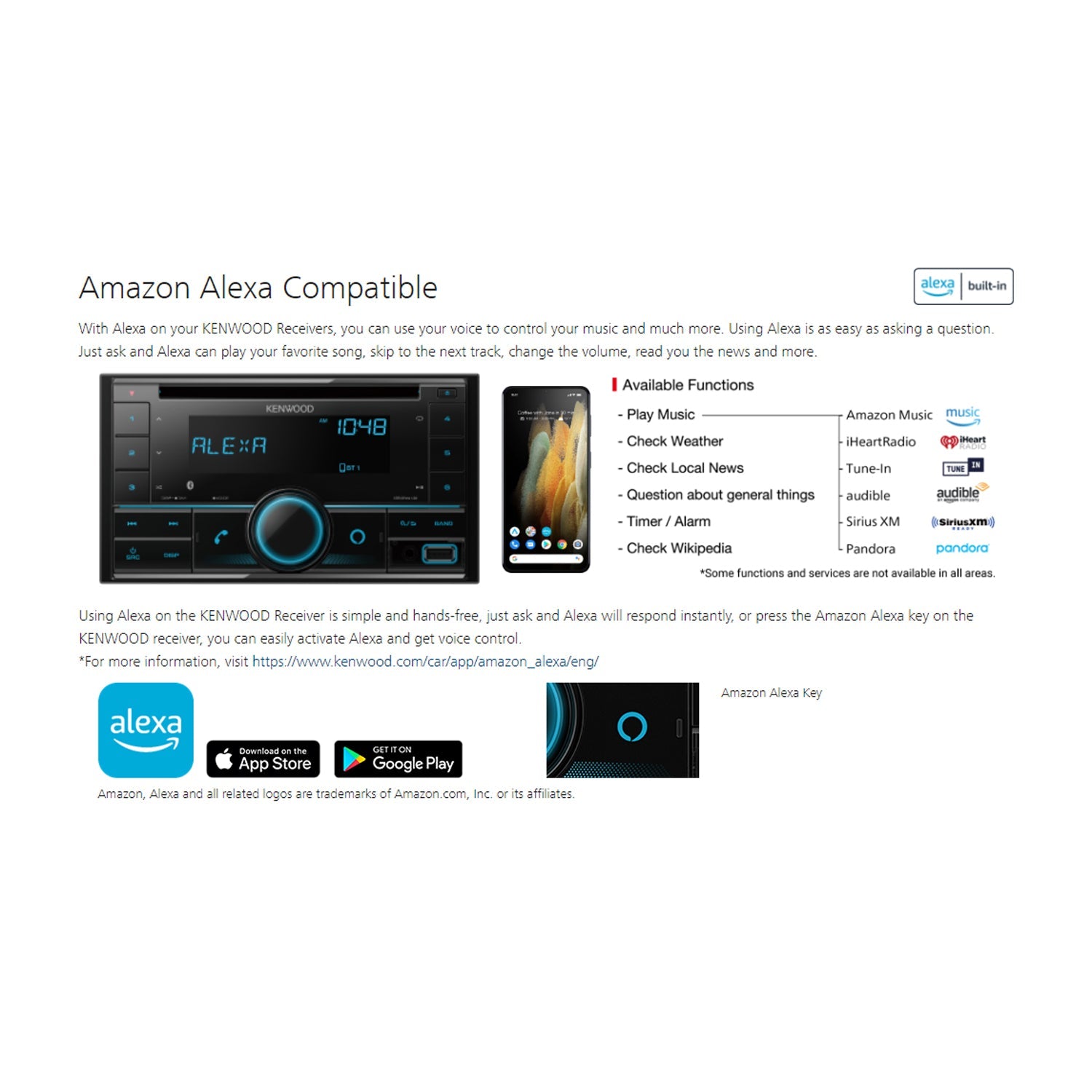 Kenwood DPX505BT Récepteur Multimédia Numérique 2-Din avec Bluetooth et Alexa pour Voiture, Noir - Simple Boutique