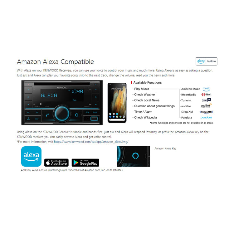 Kenwood DPX505BT Récepteur Multimédia Numérique 2-Din avec Bluetooth et Alexa pour Voiture, Noir - Simple Boutique