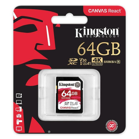 Kingston Canvas React Carte SDXC Class 10 USH-1 100R/80W 64 GB
