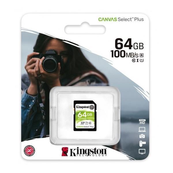 Kingston Canvas Select Plus Carte SDHC 100 Mo en lecture C10 UHS-I U1 V10 - 64 GB