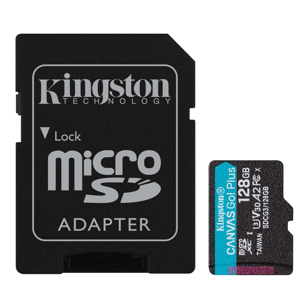 Kingston - Carte Mémoire MicroSD Plus Canvas Go avec Adapteur SD, Capactié de 128GB, Classe 10, UHS-I, U3, V30, A2