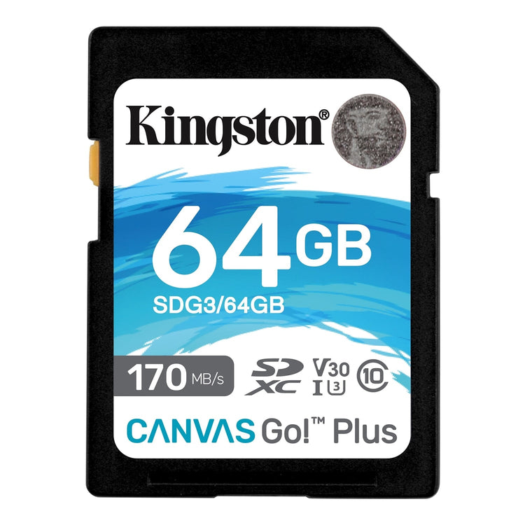 Kingston - Carte Mémoire SD Canvas Go Plus, Capacité de 64GB, Classe 10, UHS-I, U3, V30 - Simple Boutique