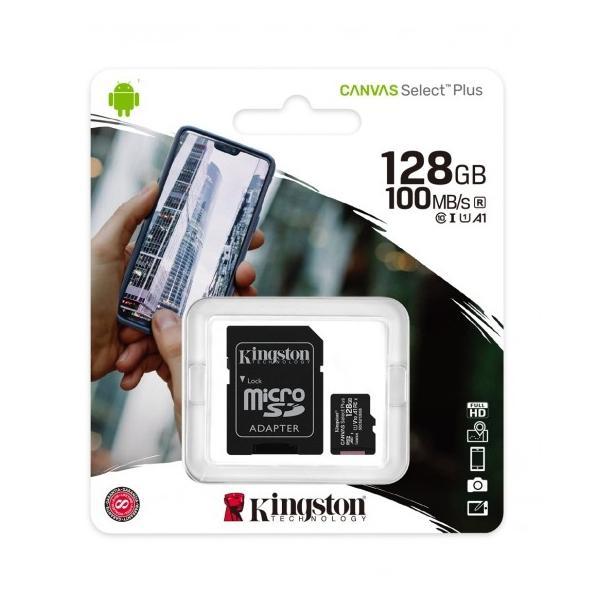 Kingston Carte Micro SD 128GB Canvas Select Plus 100R A1 C10 Carte + Adapteur