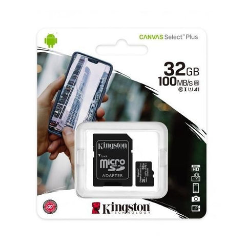 Kingston Carte Micro SD 32GB Canvas Select Plus 100R A1 C10 Carte + Adapteur
