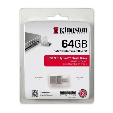 Kingston Clé USB Data Traveler 64GB MicroDuo 3C, USB 3.0/3.1 + Type-C  (USB-C)