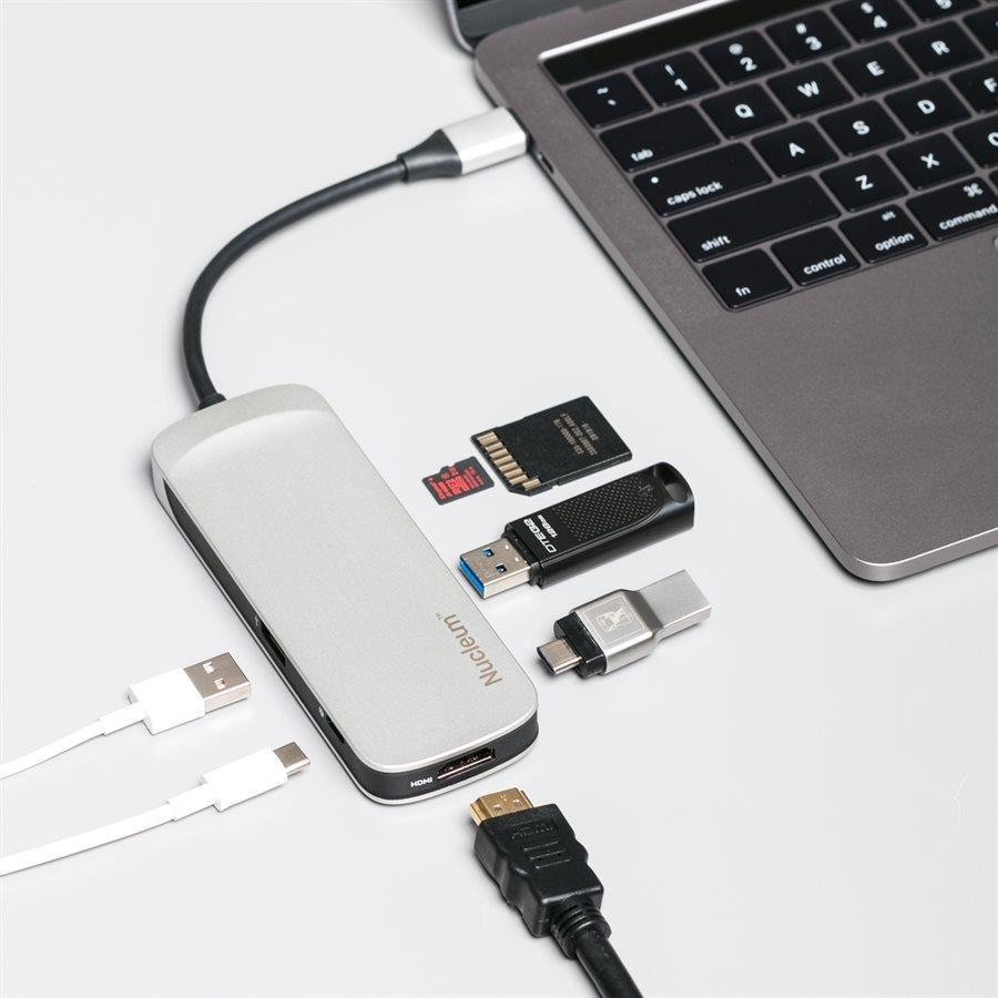 Kingston Nucleum C-HUBC1-SR-EN Concentrateur USB Type-C 7 en 1, USB-C, USB-A 3.0, HDMI 4K, SD, Micro SD, Argent - Simple Boutique