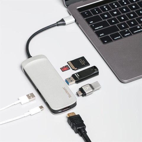 Kingston Nucleum C-HUBC1-SR-EN Concentrateur USB Type-C 7 en 1, USB-C, USB-A 3.0, HDMI 4K, SD, Micro SD, Argent