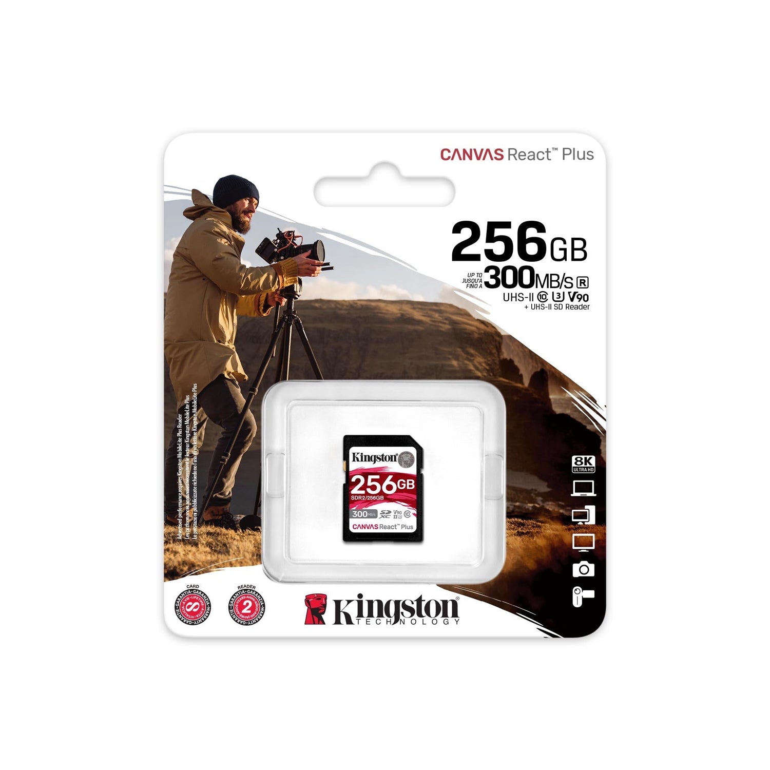 Kingston Technology - Carte Mémoire SD Canvas React Plus, Capacité de 256GB, UHS-II 4K/8K - Simple Boutique