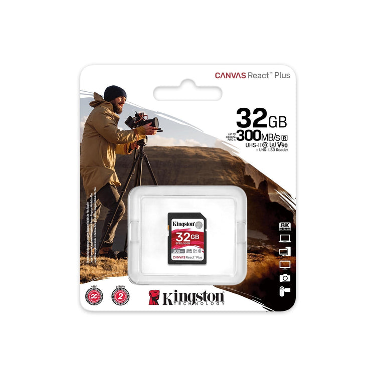 Kingston Technology - Carte Mémoire SD Canvas React Plus, Capacité de 32GB, UHS-II 4K/8K - Simple Boutique