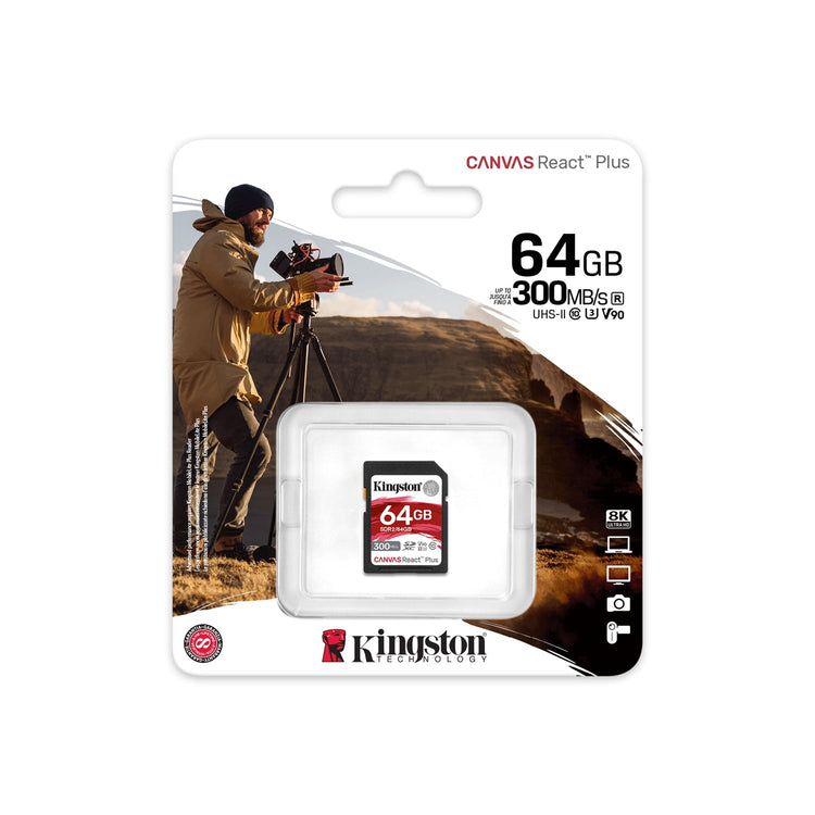 Kingston Technology - Carte Mémoire SD Canvas React Plus, Capacité de 64GB, UHS-II 4K/8K - Simple Boutique