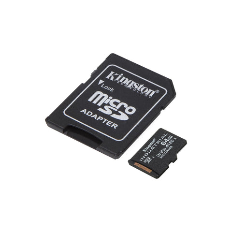 Kingston Technology - Carte Micro SD Industrielle avec Lecteur SD, Capactié de 64GB, Classe 10, UHS-I, U3, V30,